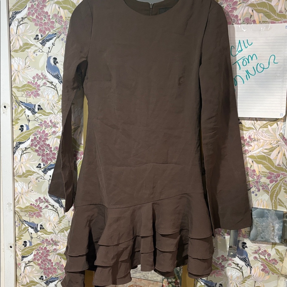NWT!! Zara Brown Tiered Ruffle Mini Dress - Picture 3 of 4